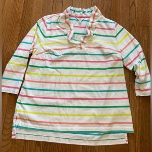 Women’s Striped Ruffle Collar Top - White with Multi Color Stripes